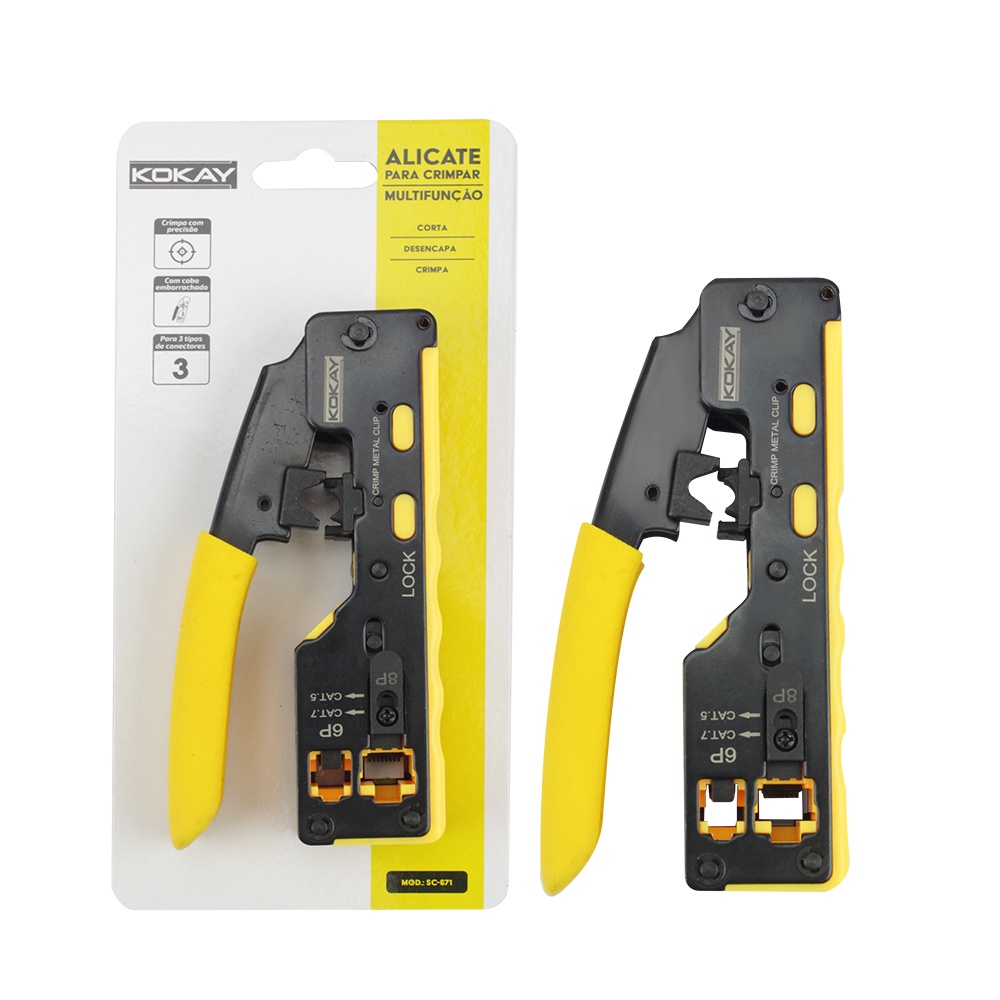 Ferramenta Alicate de clipar Rj45 Rj11 Cat5e Cat6 Cat7 Passagem - Profissional - Original Kokay