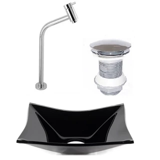 CUBA DE VIDRO RETANGULAR 39CM PRETA + VALVULA CLICK + TORNEIRA