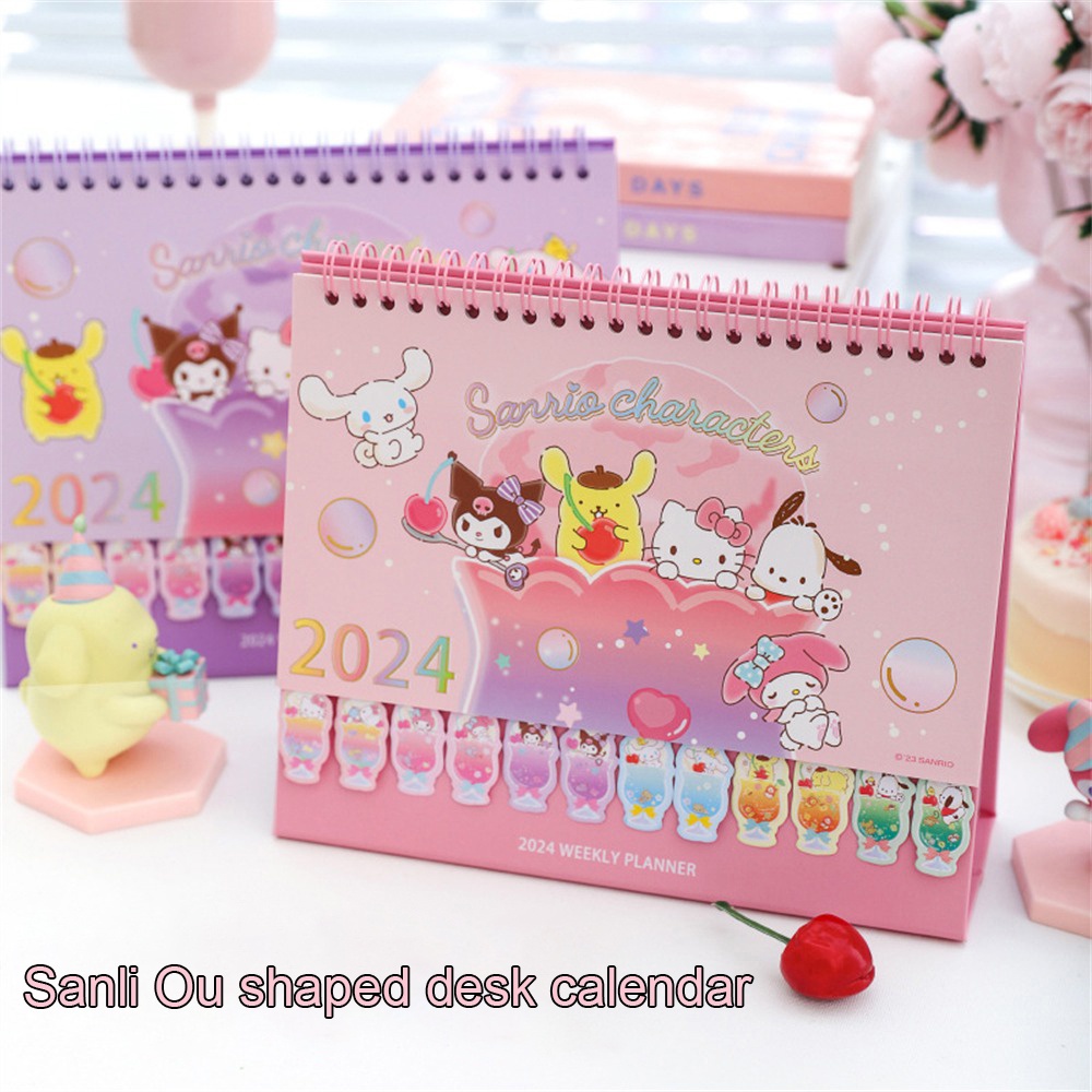 Calendário De Mesa Sanrio 2024 Anime Em Pé Flip Semanal Bloco De