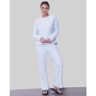 Pijama Feminino Manga Longa Lua Soft Azul Claro
