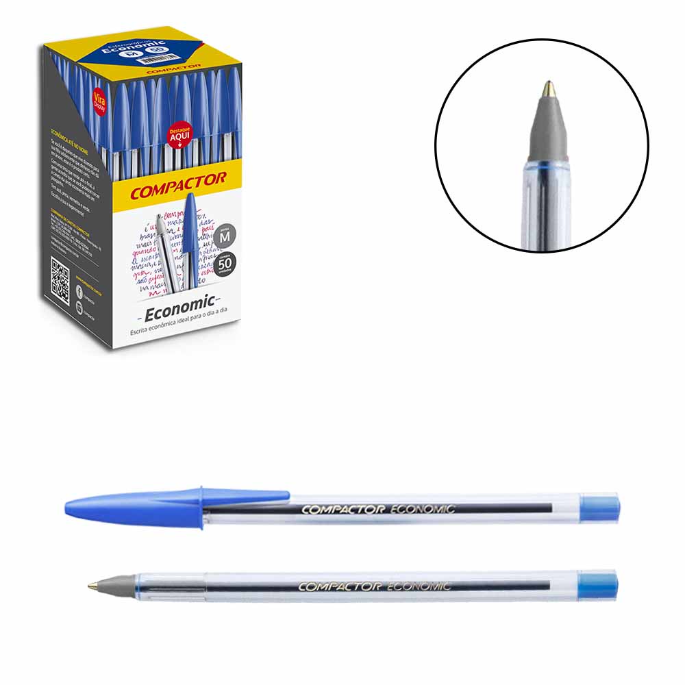 Caneta Azul Esferográfica Economic 1.0mm 50 unidades Compactor