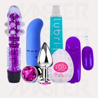 Kit Vibrador Feminino Sexual Ponto G + Vibrador Bullet Cápsula + Penis Personal com capa + Plug Anal P + Masturbador Masculino Egg + Lubrificante Íntimo Lubrifik