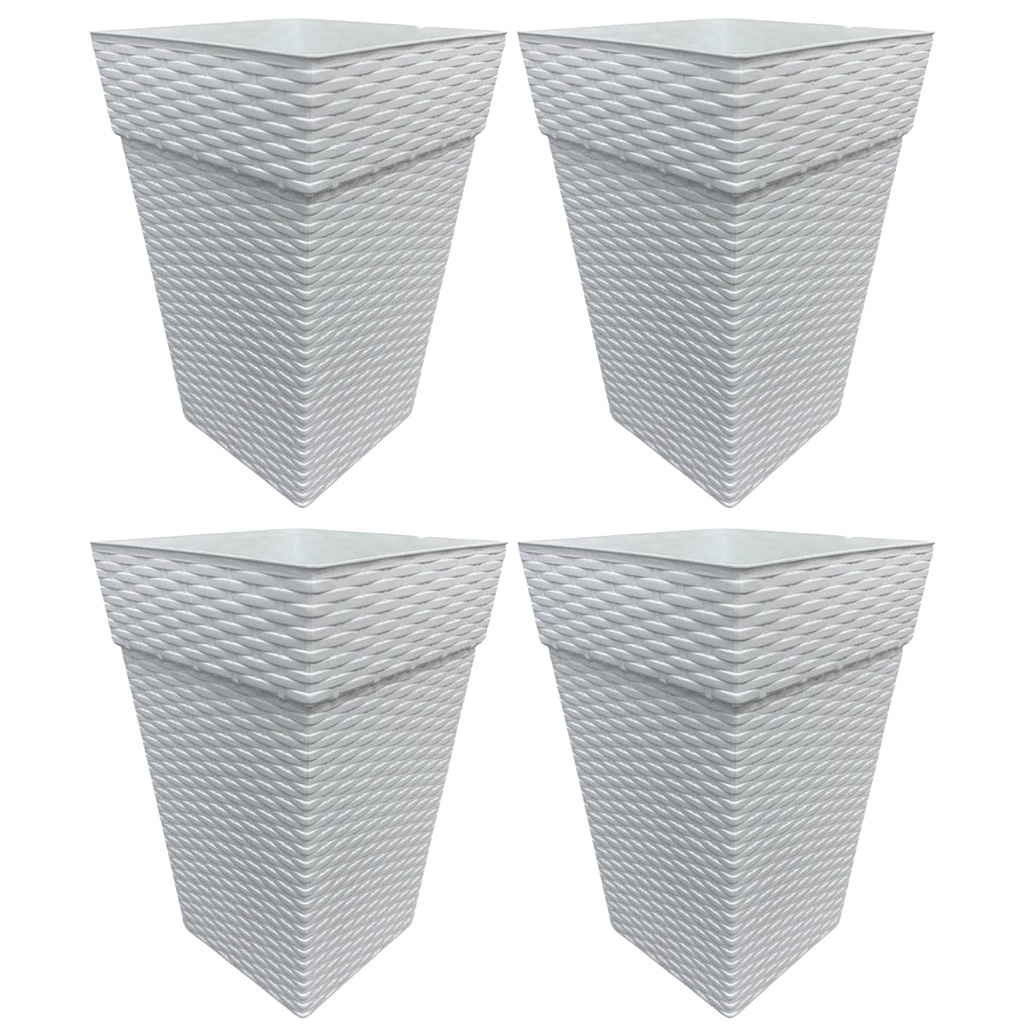 4 Vasos Quadrados de decoração Coluna Rattan Pequeno 10 Litros Marrom - Branco - Cinza - Preto Flores Plantas