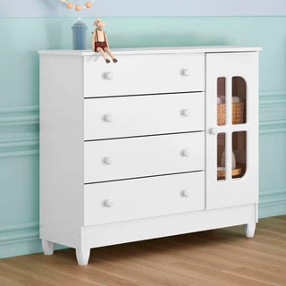Cômoda Infantil 4 Gavetas com Porta Fraldário Gabrielle Branco Carolina Baby