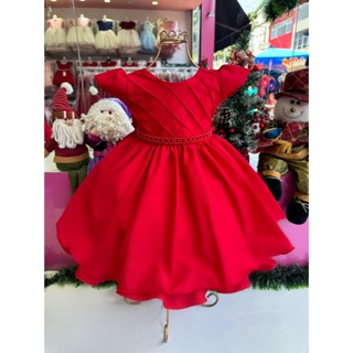 Kit Vestido Princesa Laço Vermelho Natal Juvenil Infantil Bebê