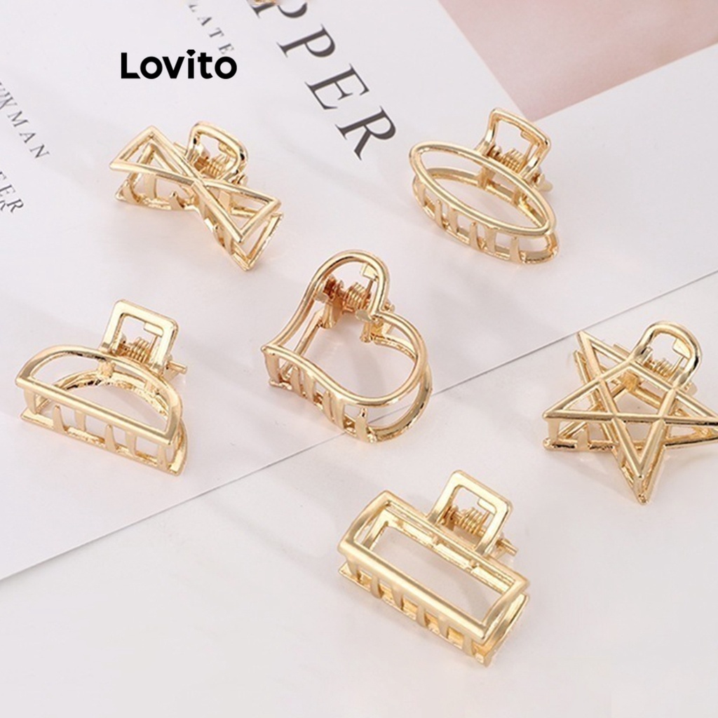 Lovito Conjuntos de Grampos de Cabelo de Metal de Cores Sólidas Casuais para Mulheres L60AD075 (Dourado)