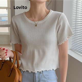 Lovito Camiseta Feminina Casual Com Acabamento Em Alface Lisa LNE41125