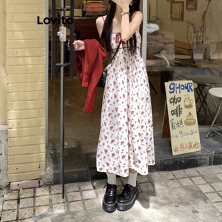 Lovito Vestido Casual Ditsy Floral Contrastante Com Amarração Na Frente Para Mulheres LNA41155