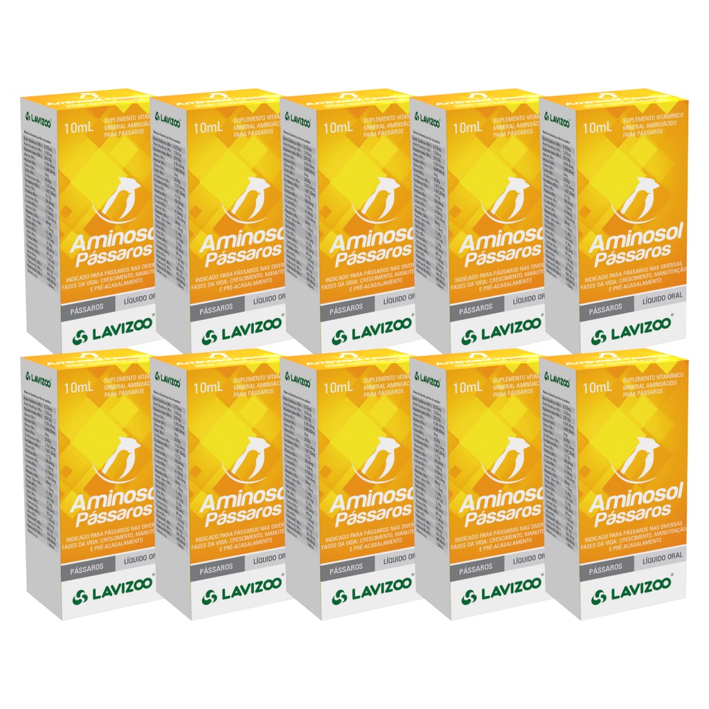 Kit 10 Aminosol Passaros Lavizoo Suplemento Aminoácido e Vitaminínico ...