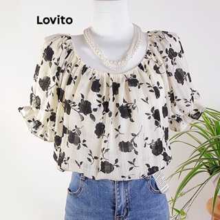 Lovito Blusa Casual Ditsy Floral Com Babados Para Mulheres LNL42062