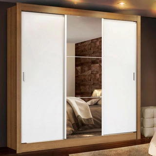 Guarda Roupa Casal Madesa Lyon Plus 3 Portas de Correr com Espelho 4 Gavetas - Rustic/Branco em Oferta na Shopee