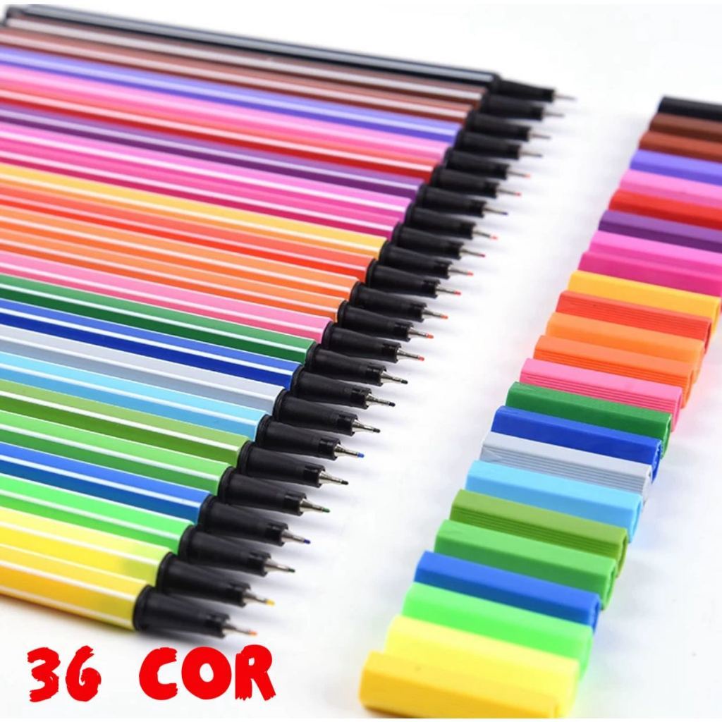 Kit 36 Cores Caneta Hidrográfica Ponta Porosa Fina 0.4 Mm