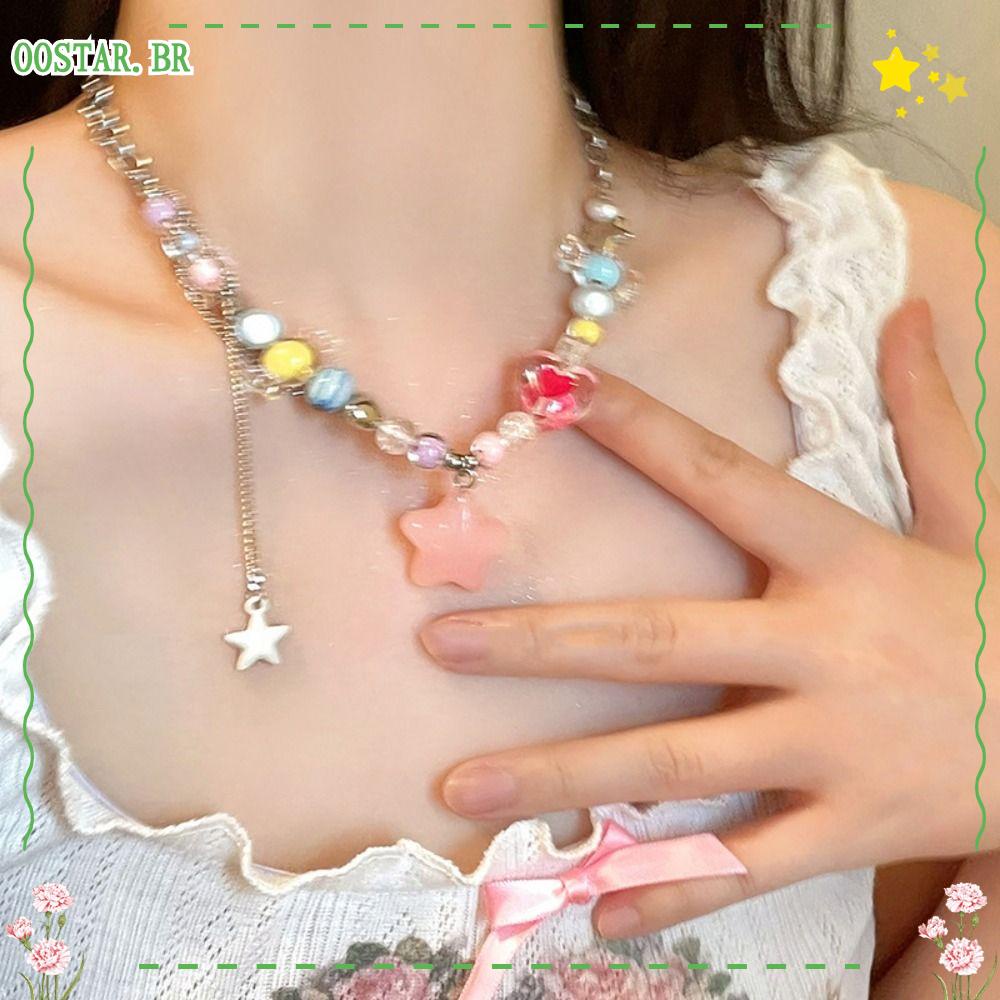 OOSTAR Hot Cadeia De Clavícula Girl Clavicle Chain , Love Heart Stone Bead Personalidade Colar Coração , Design Fresco Jóias De Moda Simples Colarinho Fêmea