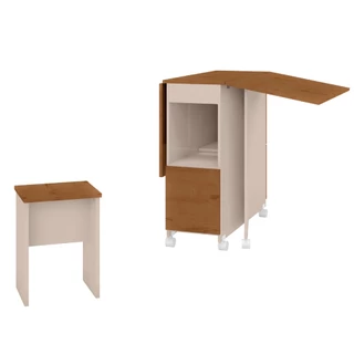 Conjunto Mesa de Cozinha Dobrável Com Rodinhas Paris 4 Bancos Tampo 1,20m Nature / Off White Zanzini