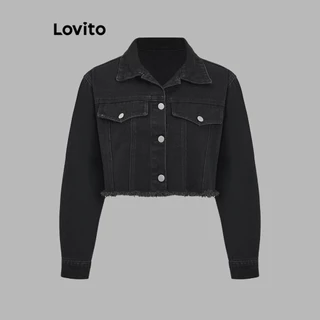 Lovito Jaqueta jeans casual com botões lisos e bolso falso para mulheres L106AD167 em Promoção na Shopee Lovito Jaqueta jeans casual com botões lisos e bolso falso para mulheres L106AD167