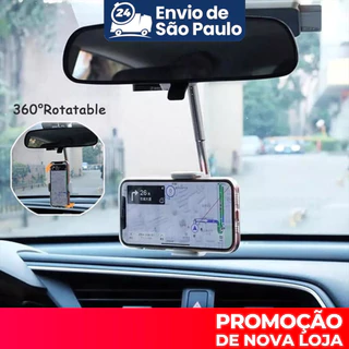 Suporte de Celular com Espelho Retrovisor Ajustável de 360° para Automóvel - iPhone/GPS