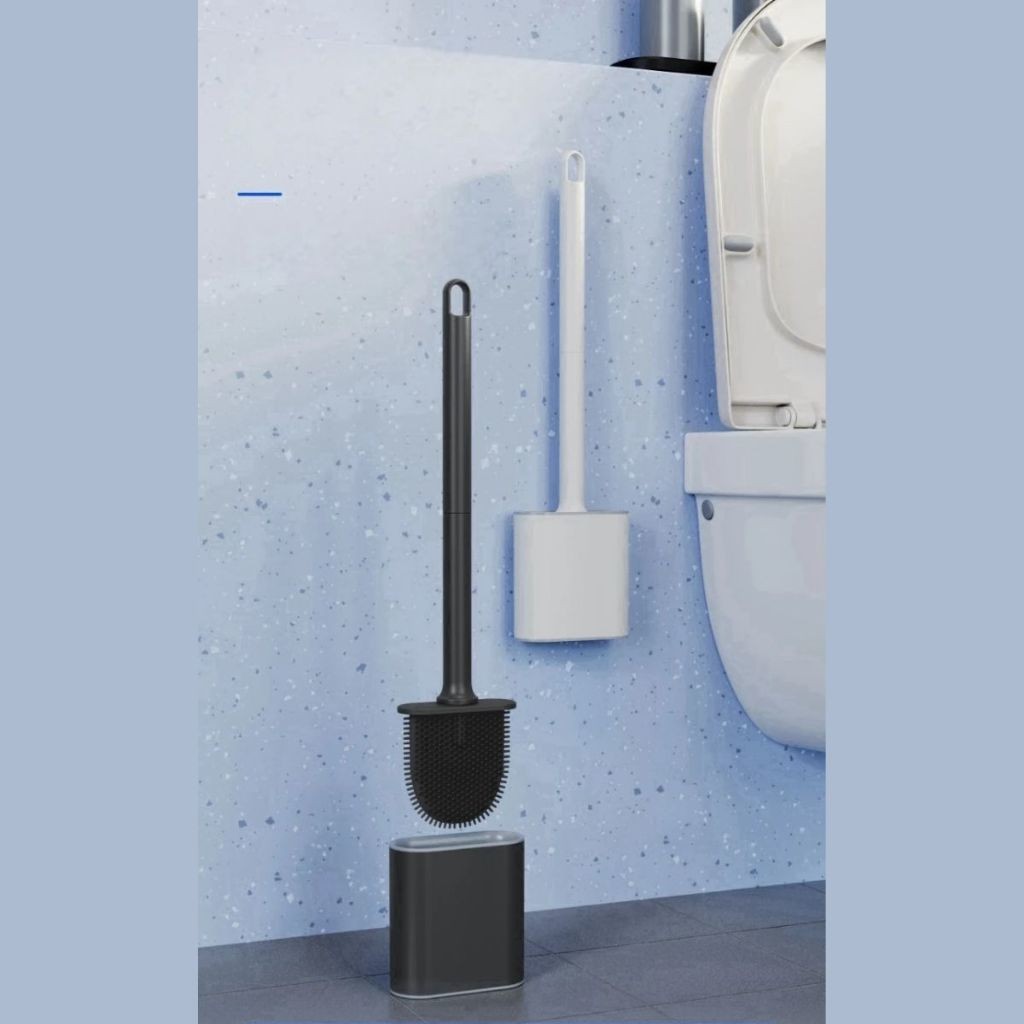 Escova Sanitária Silicone Para Limpar Vaso Privada Com Suporte Preto Cinza Branco