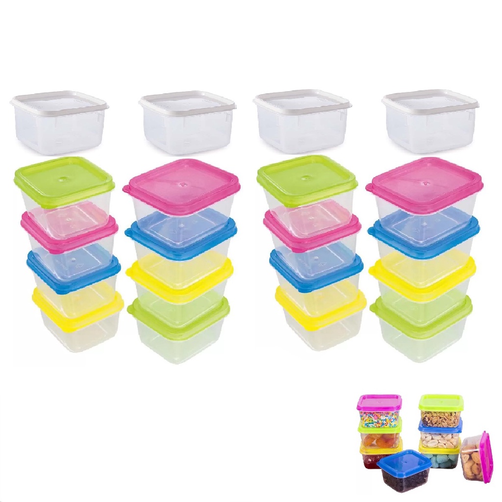 Kit 20 Mini Potes Quadrado De Plástico Com Tampa Colorida