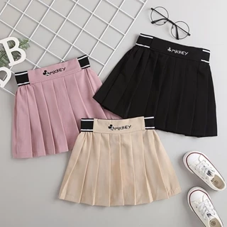 Saia2021 meninas exterior usar meia saia plissada primavera crianças estilo ocidental cor sólida bordado All-Match saia