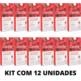 Kit 12 Caixas Folhas Depilatórias Corporal Morango 240 Unidades Depilflax em Oferta na Shopee
