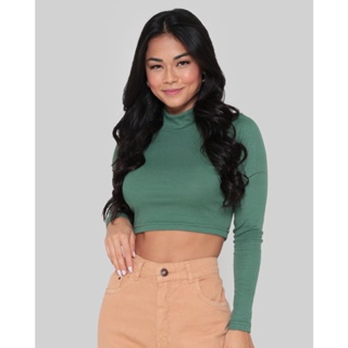 Blusa Feminina Cropped Canelada Verde