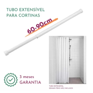 Porta Cortina Box Branco Varão Box Banheiro de 60cm até 90cm Extensível Universal Ajustáve