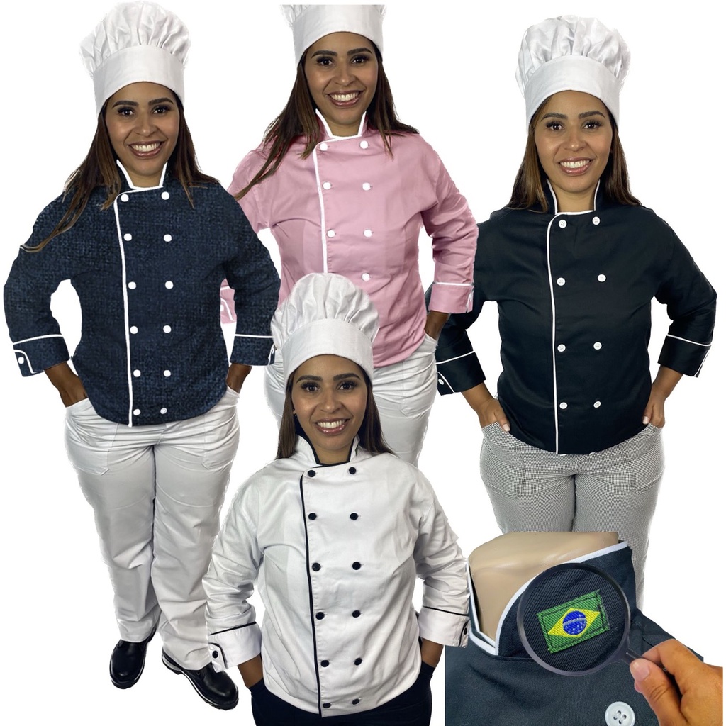 Dolmã Feminino Uniforme Ideal Cozinheira Chefe De Cozinha