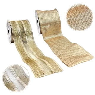 Fita Dourada Natalina 6,3cmx2,7m Natal Decorativa Kit 2pc