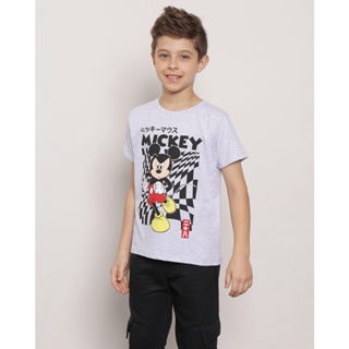Camiseta Infantil Manga Curta Mickey Disney Flamê Cinza