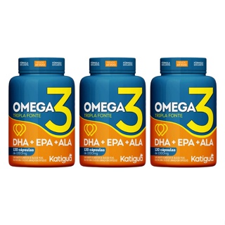 Ômega 3 Tripla Forte DHA + EPA + ALA Katigua Suplemento Alimentar C/120 Cápsulas - Kit C/3