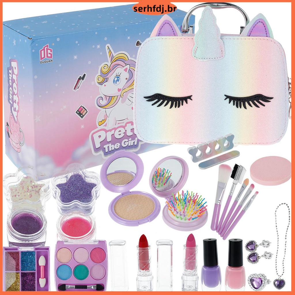 Kit de maquiagem infantil para menina - kit de maquiagem lavável brinquedo  cosmético real conjunto de beleza carrinho com caixa