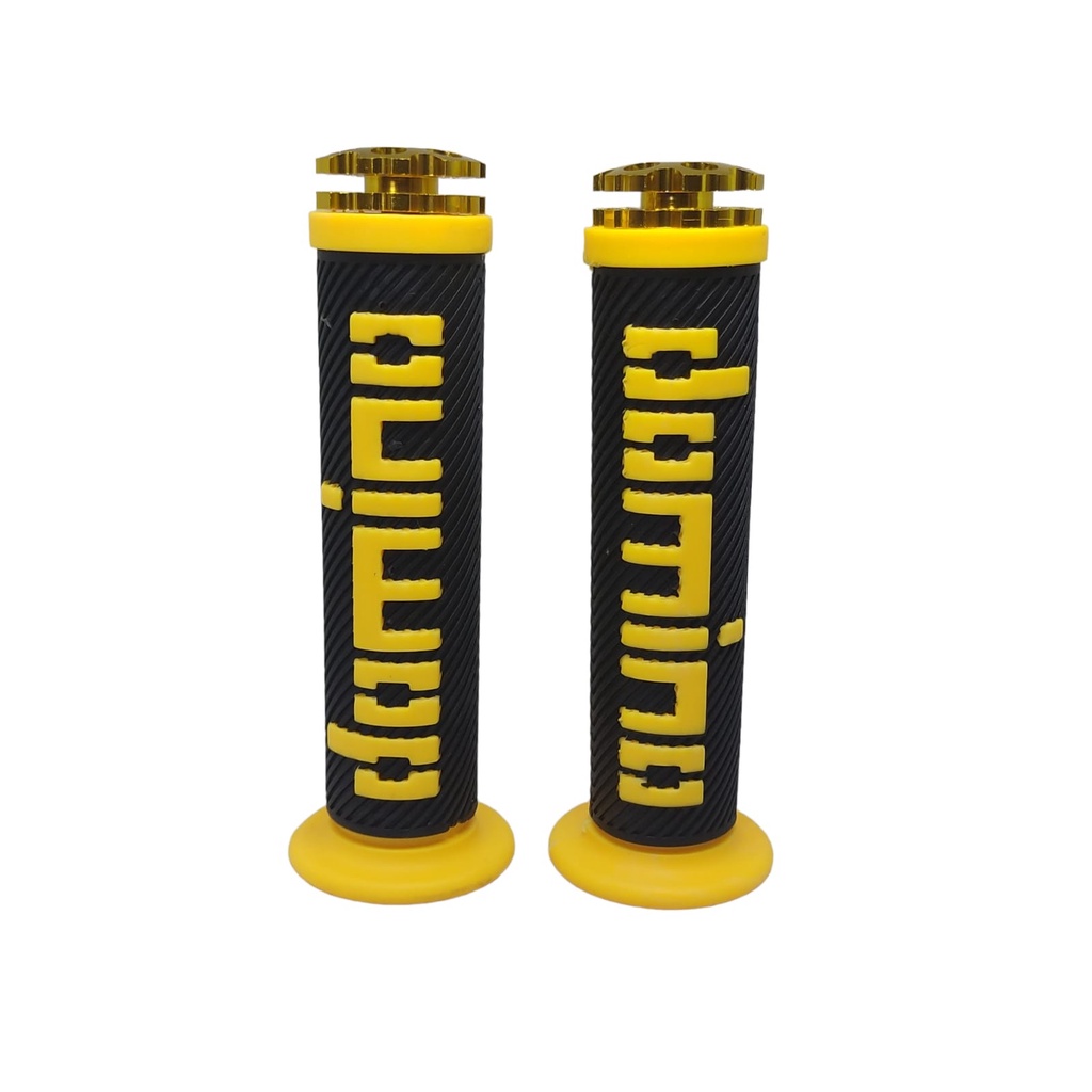 Manopla Para Moto Domino 350 Amarelo Ponta Aluminio Dourada