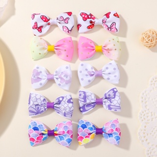 10PCS Menina Impressão Colorida Grosgrain Ribbon Bows Hairpin Headwear Moda Hair Clips Baby Kids Hairgirps Acessórios Para Cabelo Toddler