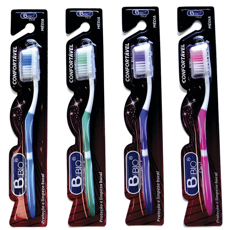 kit c/ 12und Escova de Dente Média c/ Capa Protetora BcomBio