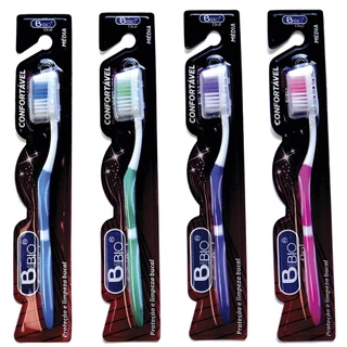 kit c/ 12und Escova de Dente Média c/ Capa Protetora BcomBio