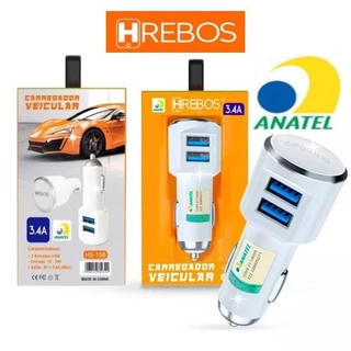 Carregador Veicular Turbo 3.4A Dual USB original Hrebos HS-158 em Oferta na Shopee