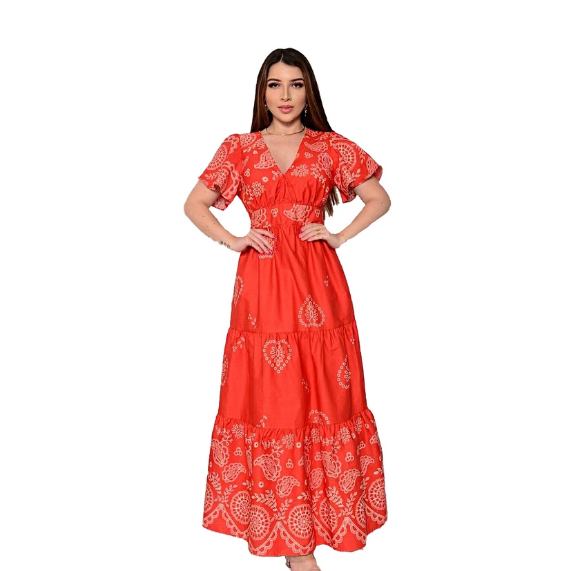 Vestido Longo Feminino Moda Evangélica Estilo Princesa Moana