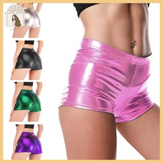 Glittery Faux Leather Mini Pole Dance Shorts For Plus Size Women