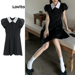 Lovito Vestido Elegante Liso Plissado Colorblock Para Mulheres LNE41279
