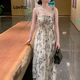 Lovito Vestido Plissado Casual De Plantas Para Mulheres LNE41294