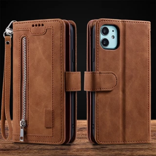 Xiaomi 11T POCO M6 M5 M5S M4 X4 X3 GT NFC F4 F3 Redmi 13C 12C 12 10C 10A 10 Prime 9C 9A Nota 9 8 Pro Mas S Carteira De Couro PU Correia Magnética Flip Zipper 9 Ranhuras De Cartão Estojo Telefônico