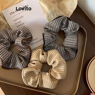 Lovito Elásticos De Cabelo Elegantes Com Contraste Houndstooth E Chiques Para Mulheres LFA11395