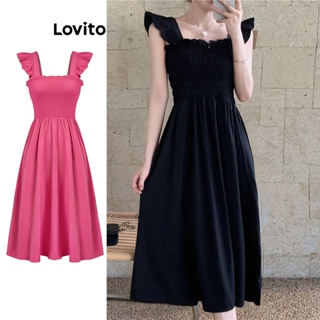 Lovito Vestido Casual Simples Com Franzido Para Mulheres L74ED333