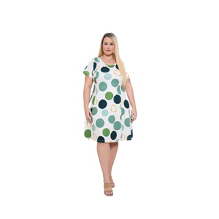 Vestido Midi Plus Size Manga Curta Estampa bolinha
