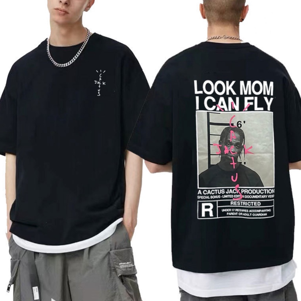 Camiseta Oversized Cactus Jack Algodão Travis Scott Look Mon I Can Fly Camisa 100% Algodão Alta Qualidade