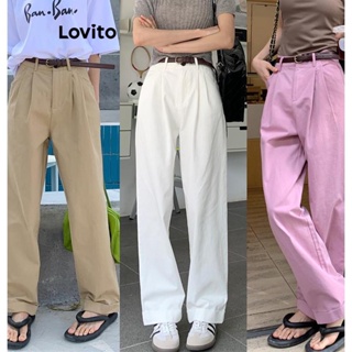 Lovito Calças Femininas Casuais Com Bolso Liso E Zíper Frontal Drapeado LNE44207