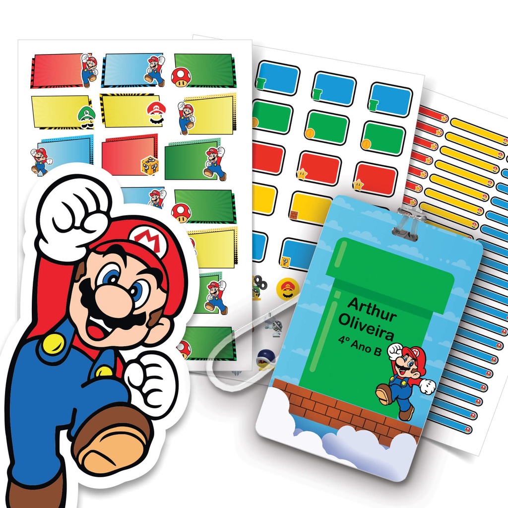 Etiquetas Escolares Mario Bros Personalizadas e Tag Mochila | Shopee Brasil
