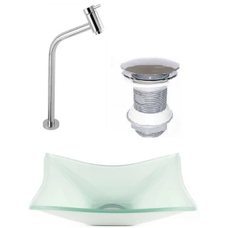 CUBA DE VIDRO RETANGULAR 39CM BRANCA + VALVULA CLICK + TORNEIRA