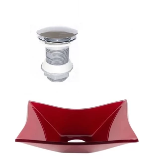 CUBA DE VIDRO RETANGULAR 39CM VERMELHO CEREJA + VALVULA CLICK