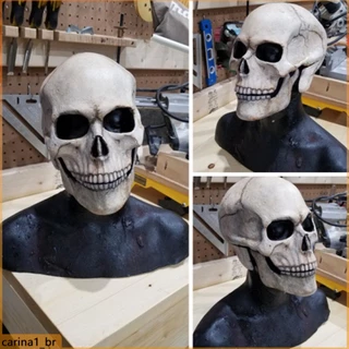 Máscara de caveira de terror para adultos com mandíbula móvel, arnês de látex para festa de Halloween, máscaras de cosplay de esqueleto para homens, capacete de osso assustador (carina.br)